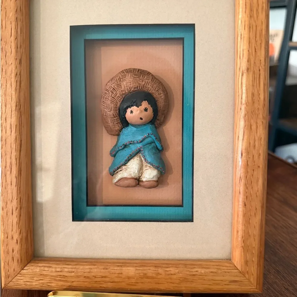 Framed Clay Figurine Art